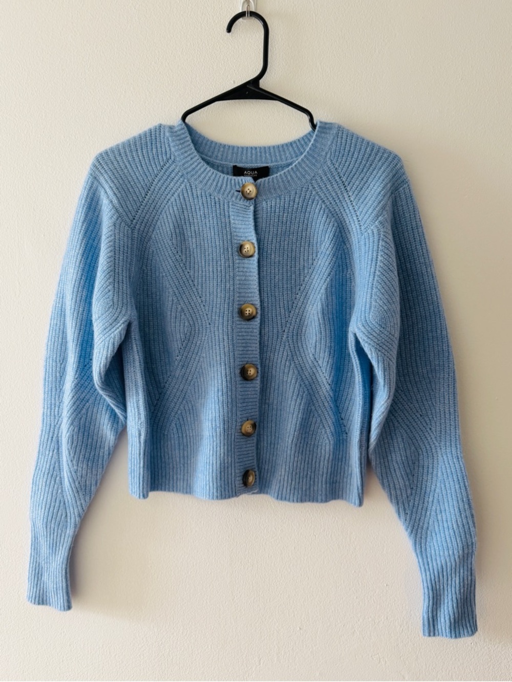 Aqua Light Blue Ribbed Button-Front Cardigan